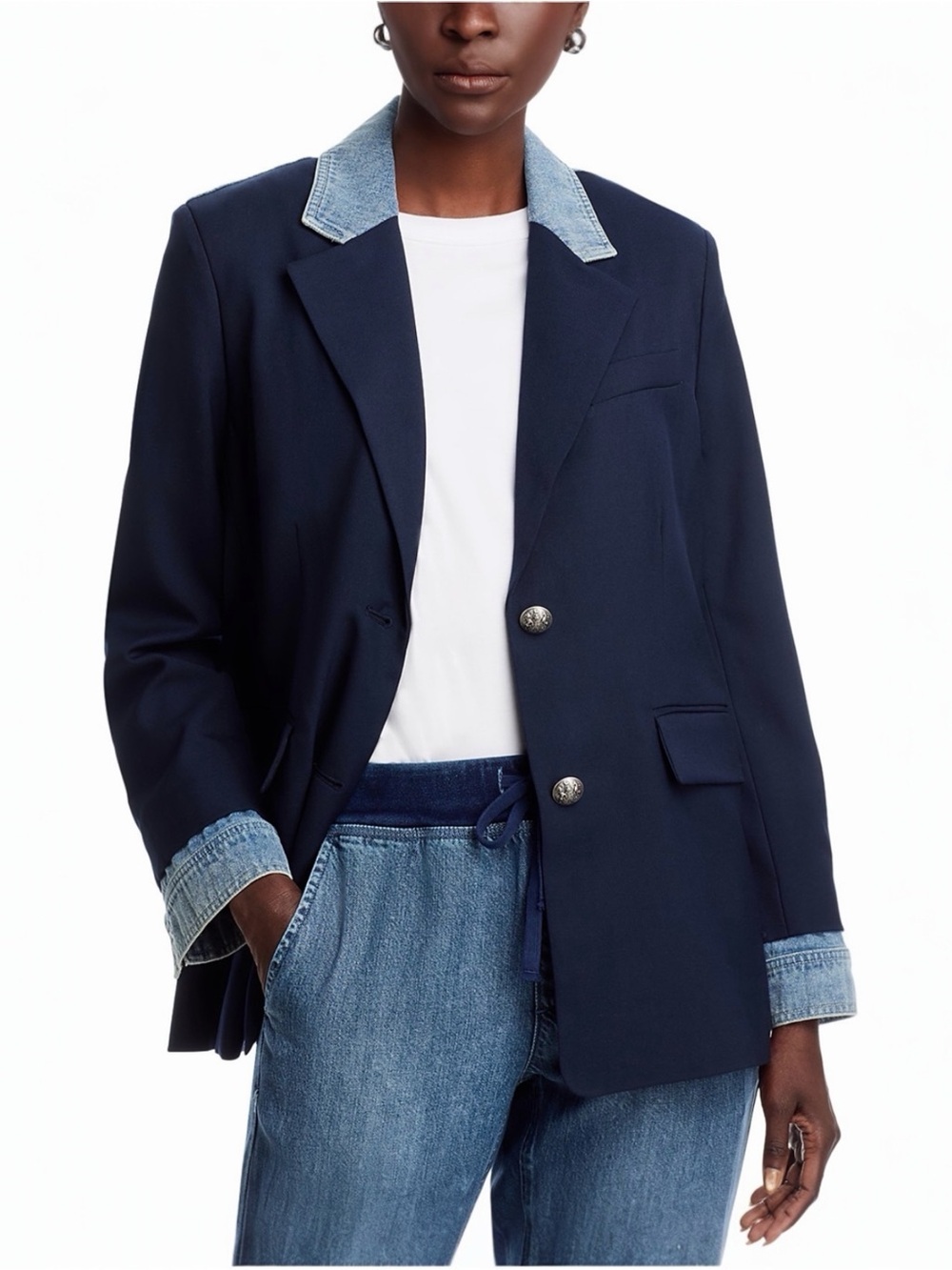 Kobi Halperin Women’s Silva Single-Breasted Mixed Media Denim Jacket Blazer NEW